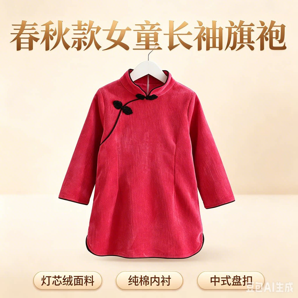 女童旗袍裙新中式改良旗袍灯芯绒