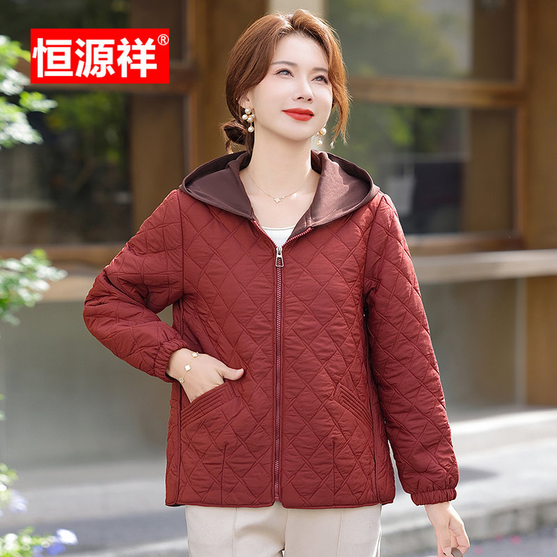 恒源祥中老年女装连帽夹克妈妈春装洋气时尚外套50岁遮肚显瘦上衣