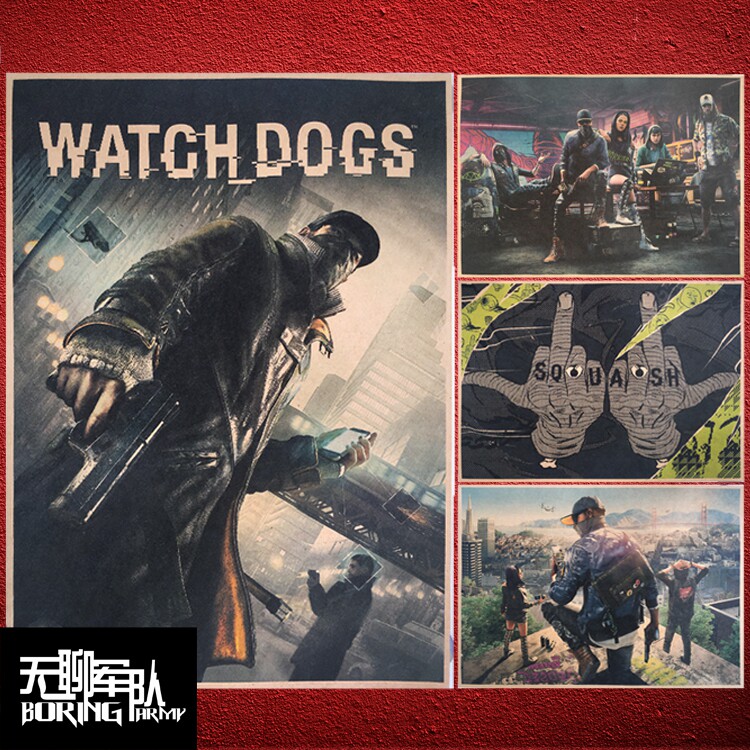 watch dogs 看门狗 游戏牛皮纸海报酒吧网吧咖啡厅装饰画相框墙