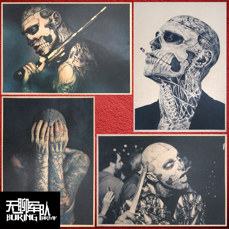 rick genest 僵尸男孩 纹身模特牛皮纸海报酒吧咖啡厅装饰画