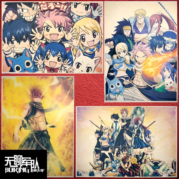 妖精的尾巴 日本动画热血漫画牛皮纸海报酒吧咖啡厅装饰画