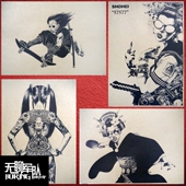 日本纹身插画牛皮纸海报装 昌平大友 饰画 otomo shohei