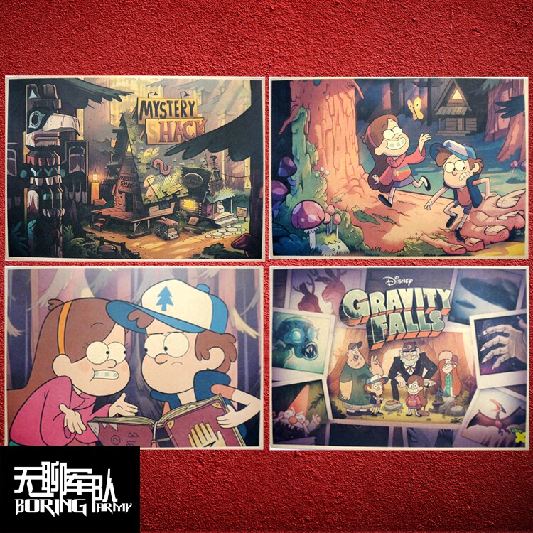 怪诞小镇 动漫牛皮纸海报酒吧咖啡厅装饰画相框墙