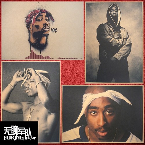 tupac嘻哈说唱牛皮纸酒吧装饰画