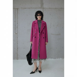 绵羊毛 25冬季 羊驼毛翻领双排扣双面呢大衣女 商场同步 N2699