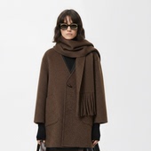 N2399 商场同步 25冬绵羊毛骆驼绒保暖V领牛角扣双面呢大衣女