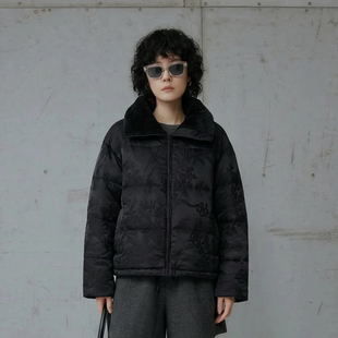 O1299~【商场同步】25冬白鸭绒时尚翻领提花加厚保暖宽松羽绒服女