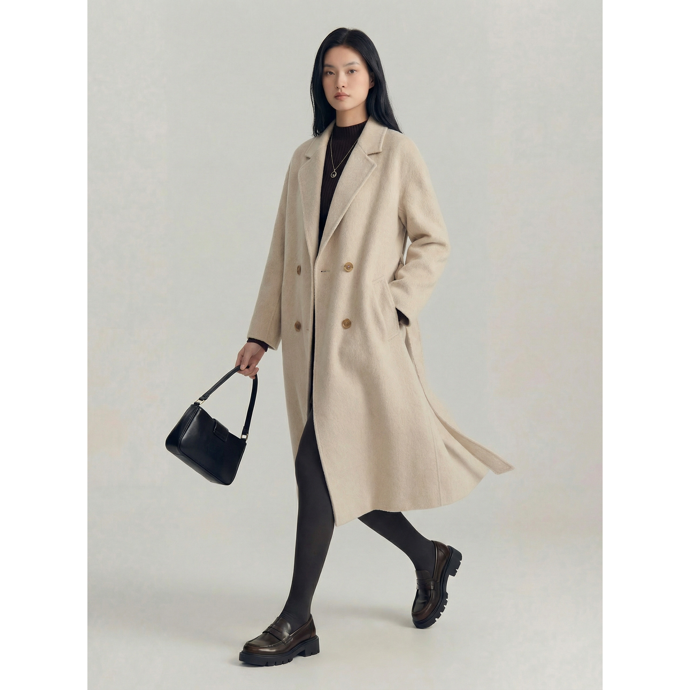 N2699~【商场同步】25冬92.2%绵羊毛+7.8%羊驼毛双排扣双面呢大衣,女装/女士精品,毛呢外套,淘宝优惠券,粉丝福利购,淘宝优惠卷