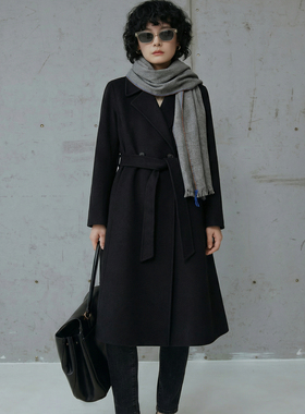 N2399~【商场同步】25冬季绵羊毛+山羊绒气质西装领双面呢大衣女