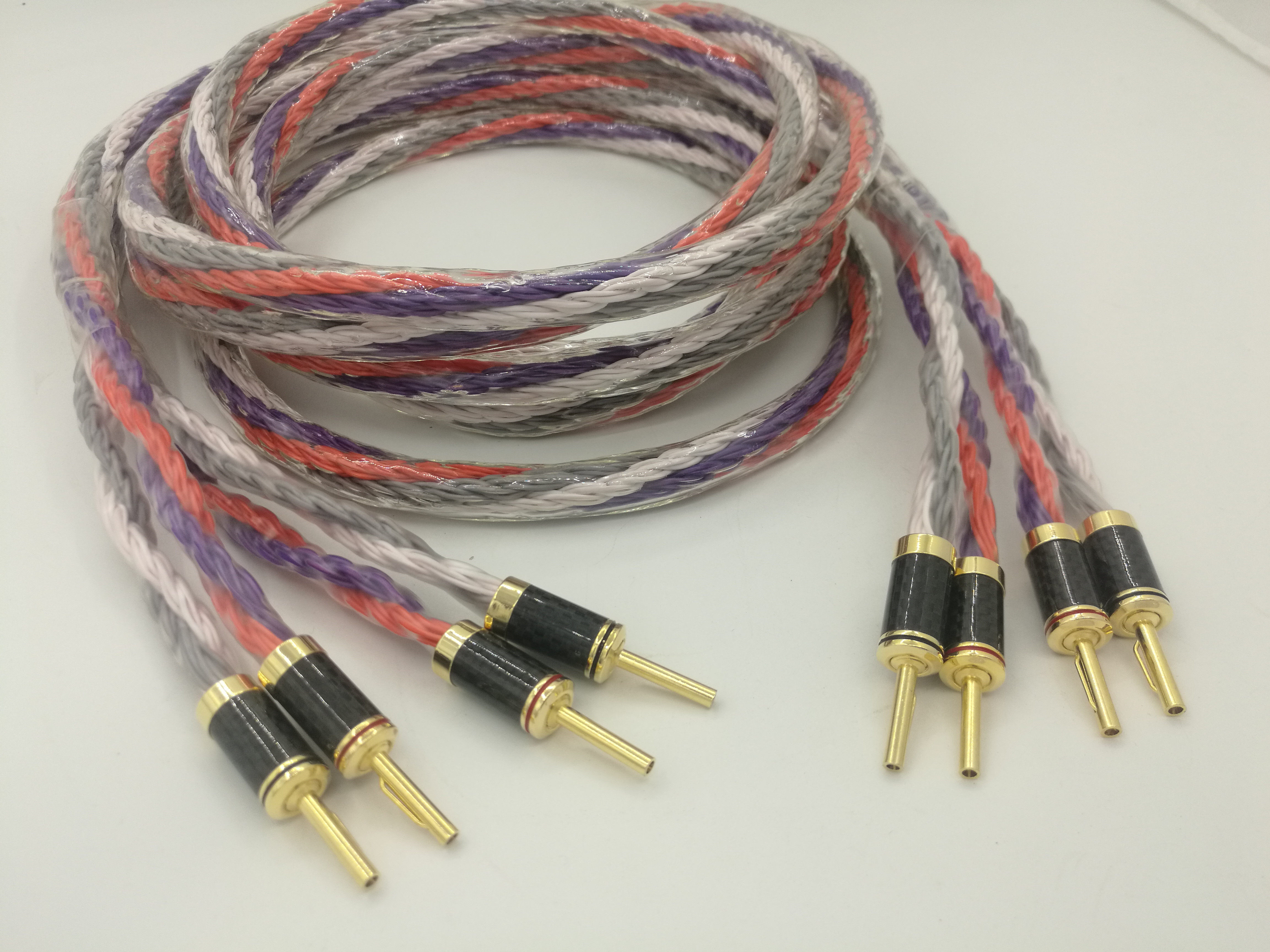 罕见 发烧级 纯铜 喇叭线 音响线 36股 编织 2.5米一对碳纤镀金插