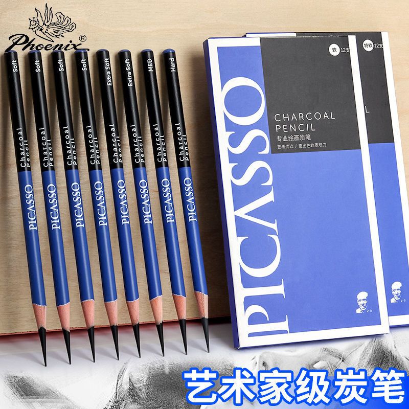 凤凰毕加索炭笔特软软性中性硬性专业美术绘画用碳笔丝滑不断芯