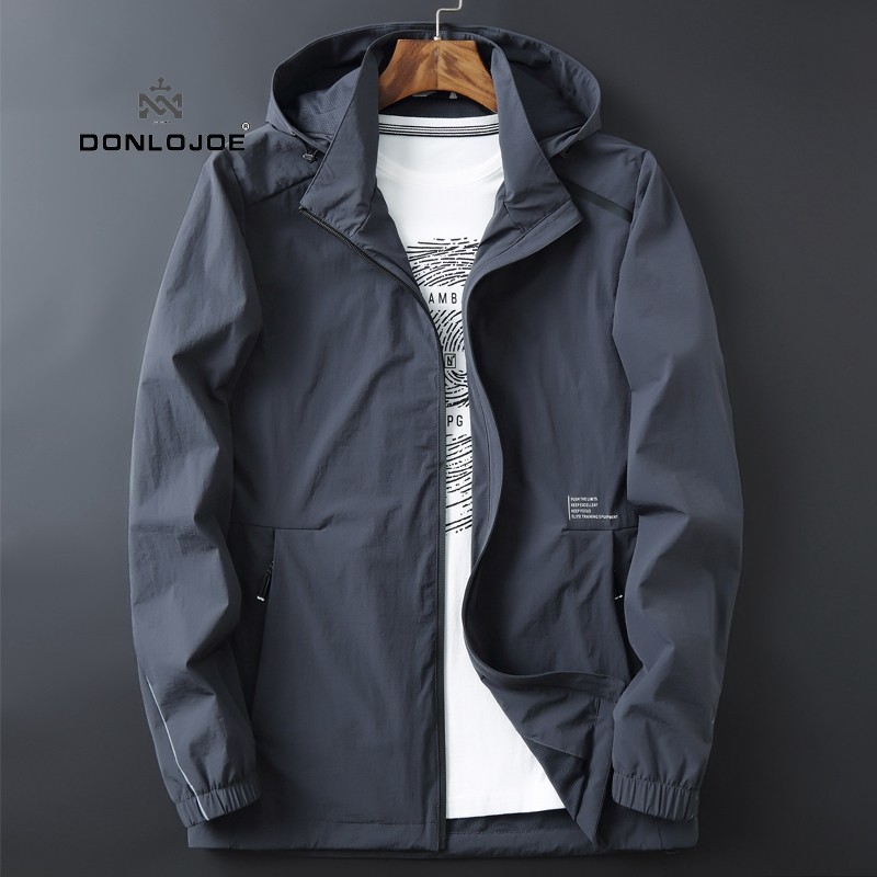 Donlojoe 休闲夹克外套男士春秋可脱卸帽时尚宽松大尺码运动冲锋