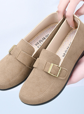 老北京布鞋女单鞋春秋平底透气软底防滑休闲工作鞋黑色圆头豆豆鞋