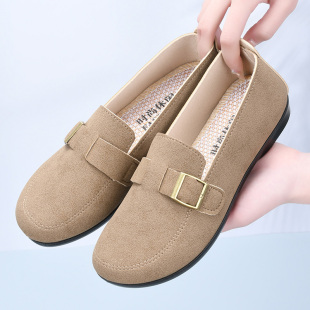 黑色圆头豆豆鞋 春秋平底透气软底防滑休闲工作鞋 女单鞋 老北京布鞋