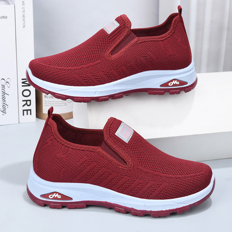 春秋休闲飞织网面一脚蹬女士单鞋平底透气中老年舒适深口妈妈单鞋,女鞋,深口单鞋,淘宝优惠券,粉丝福利购,淘宝优惠卷