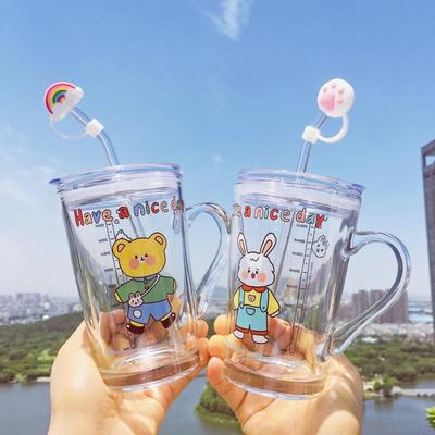学生可爱耐热果汁吸管牛奶玻璃杯