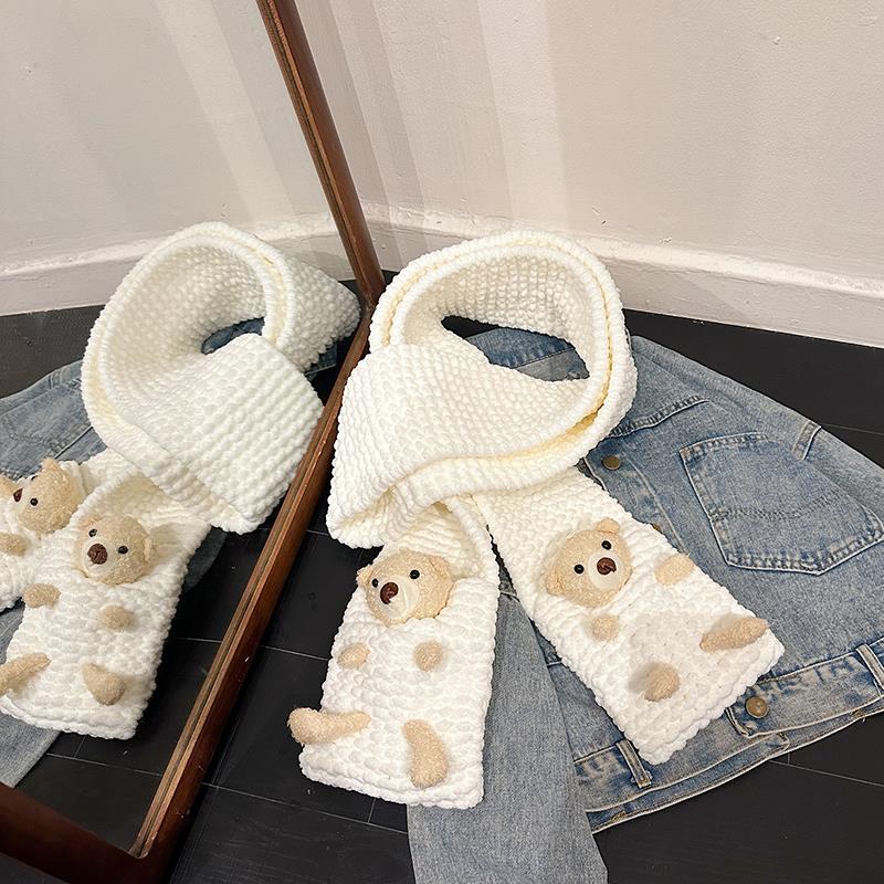 2025秋冬新款小熊围巾手工diy毛线编织手织围脖礼物送女友女朋友