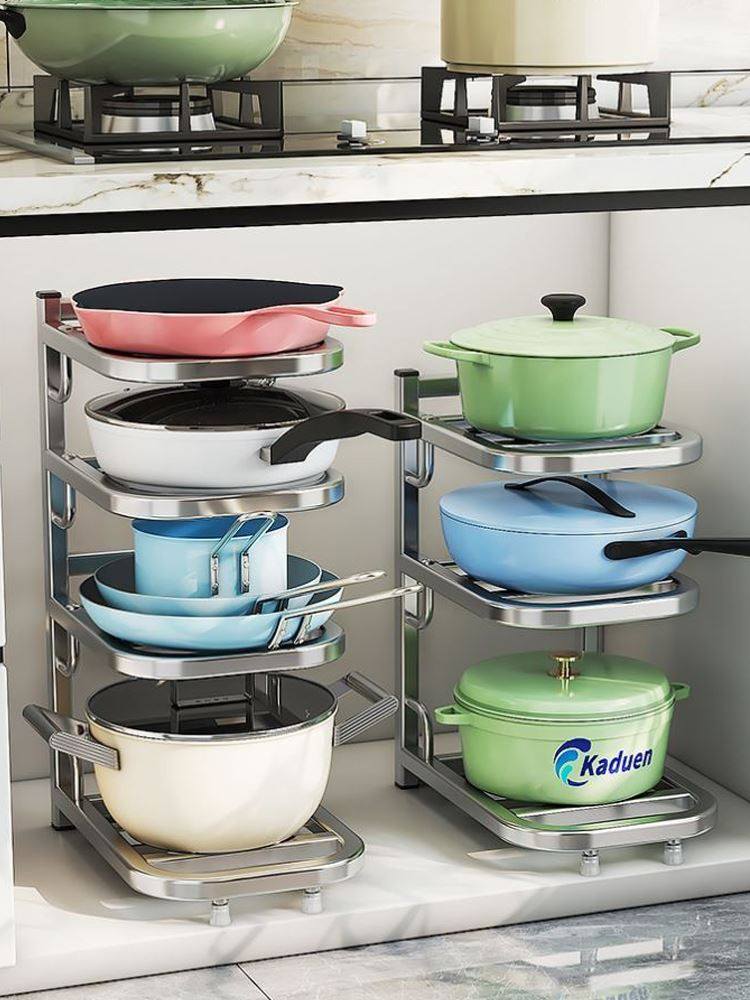 不锈钢锅架厨房家用多层放锅置物架子橱柜下水槽锅具碗碟收纳神器