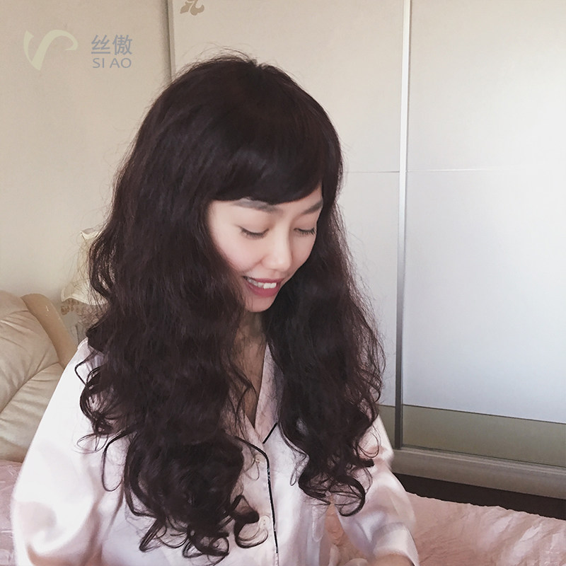 丝傲品质假发甜美可爱长波浪卷50cm真人发丝隐形无痕时尚齐刘海长
