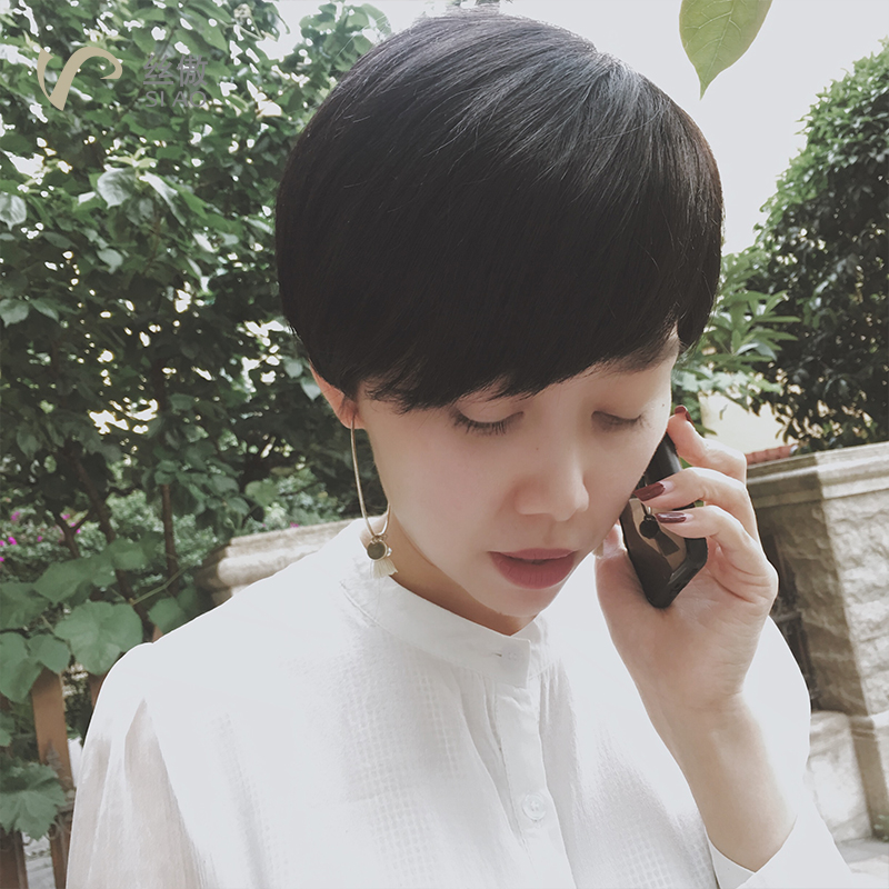 丝傲经典高端自然假发女短发斜刘海直发清爽舒适真人发丝隐形无痕