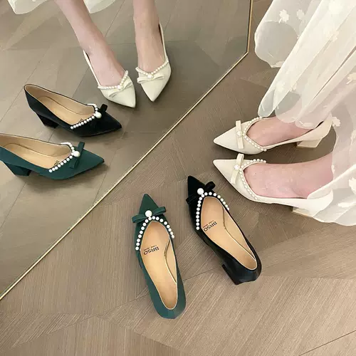 Сексуальная обувь, туфли из жемчуга для кожаной обуви с заостренным носом на высоком каблуке, коллекция 2022