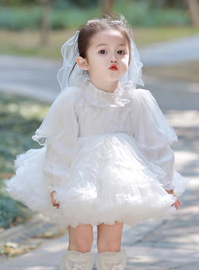洛丽塔女童公主裙蓬蓬宝宝生日连衣裙婚礼花童礼服白色tutu裙表演