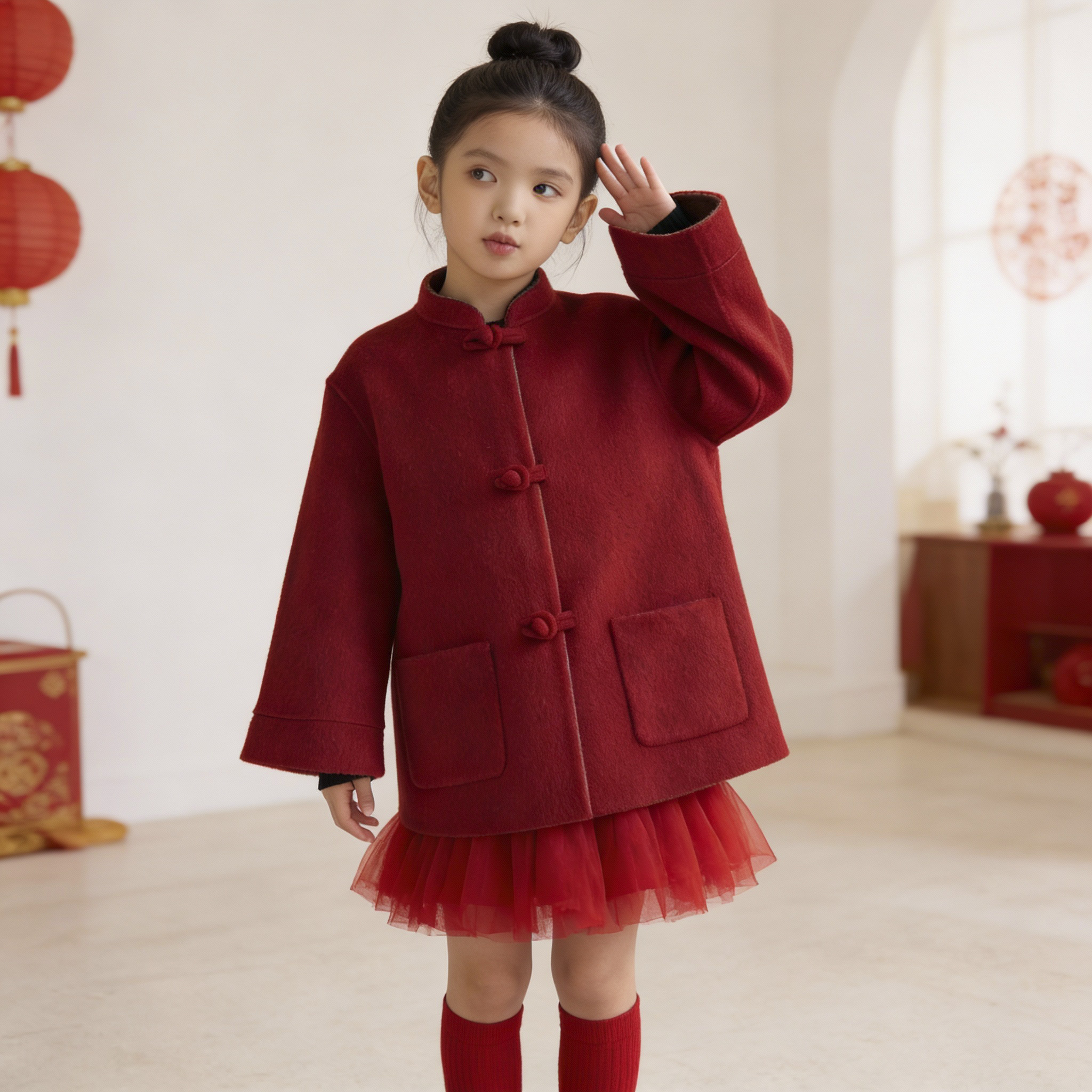 女童双面羊绒大衣2025秋冬中国风宽松洋气毛呢外套儿童呢子大衣