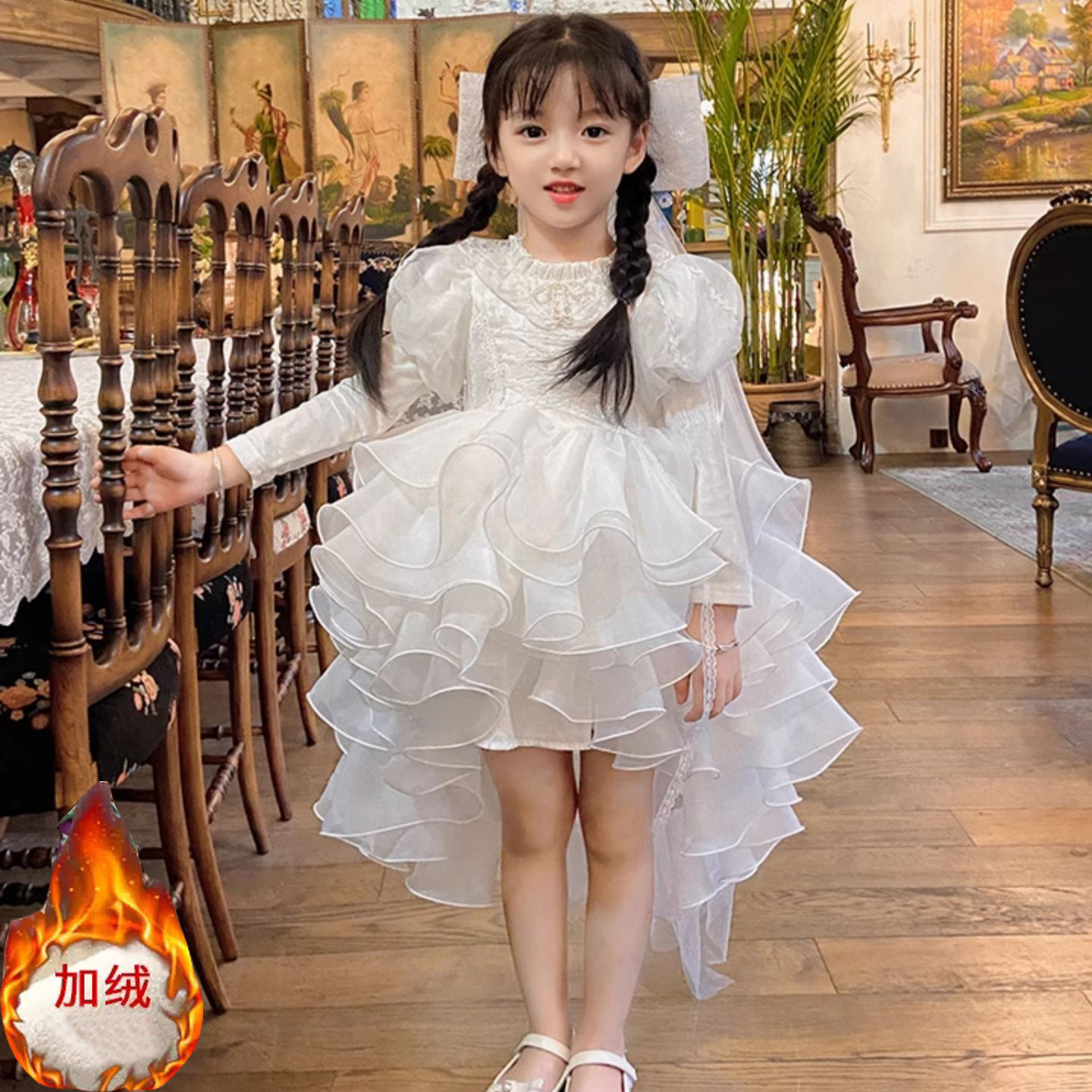 女童花嫁生日宴公主裙长袖花童礼服白色蛋糕裙秋冬洛丽塔连衣裙,童装/婴儿装/亲子装,连衣裙,淘宝优惠券,粉丝福利购,淘宝优惠卷