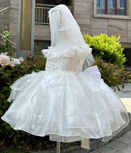 女童洛丽塔连衣裙夏季无袖纯白花嫁礼服生日周岁礼物表演蓬蓬裙