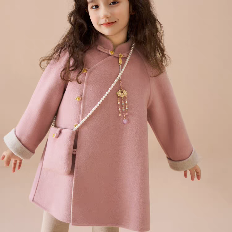 两面两穿2025秋冬新款儿童双面绵羊毛女童毛呢外套呢子大衣拜年服