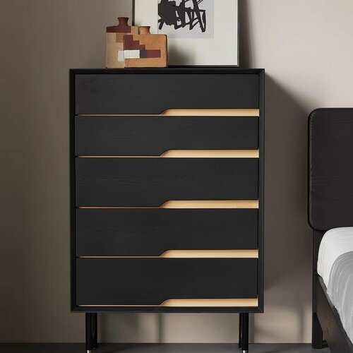 六一木作北美白蜡木实木五斗柜抽屉柜轻奢风黑色家用小户型可定制