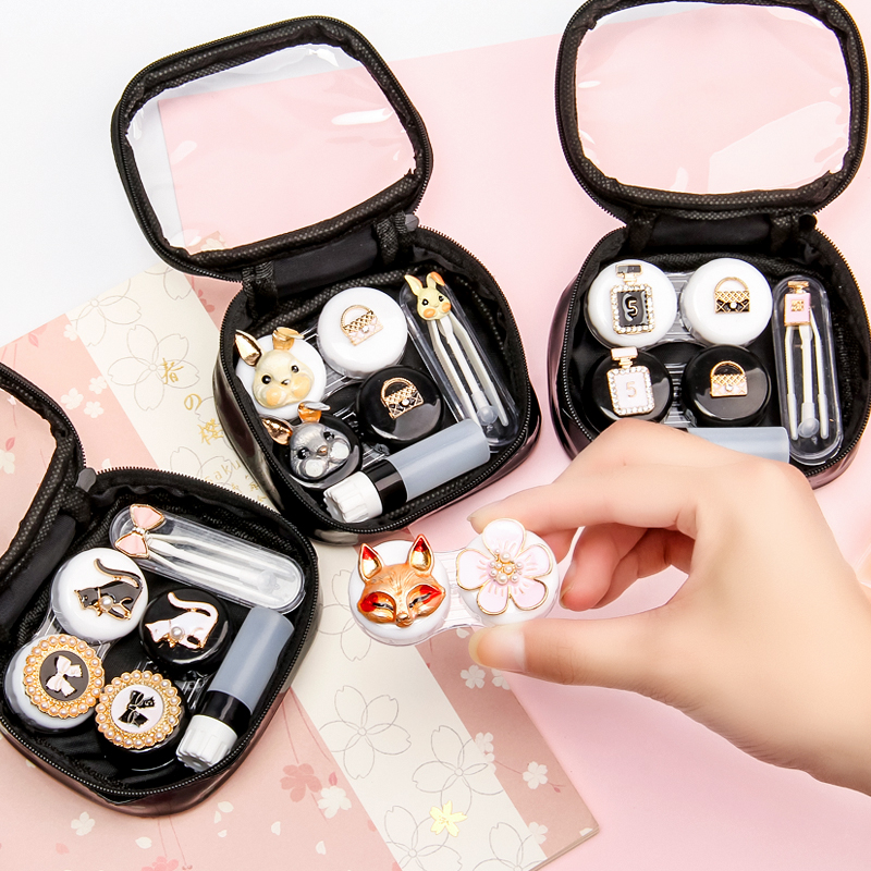 ins隐形眼镜盒少女可爱简约便携近视影形眼睛伴侣盒美瞳收纳盒子