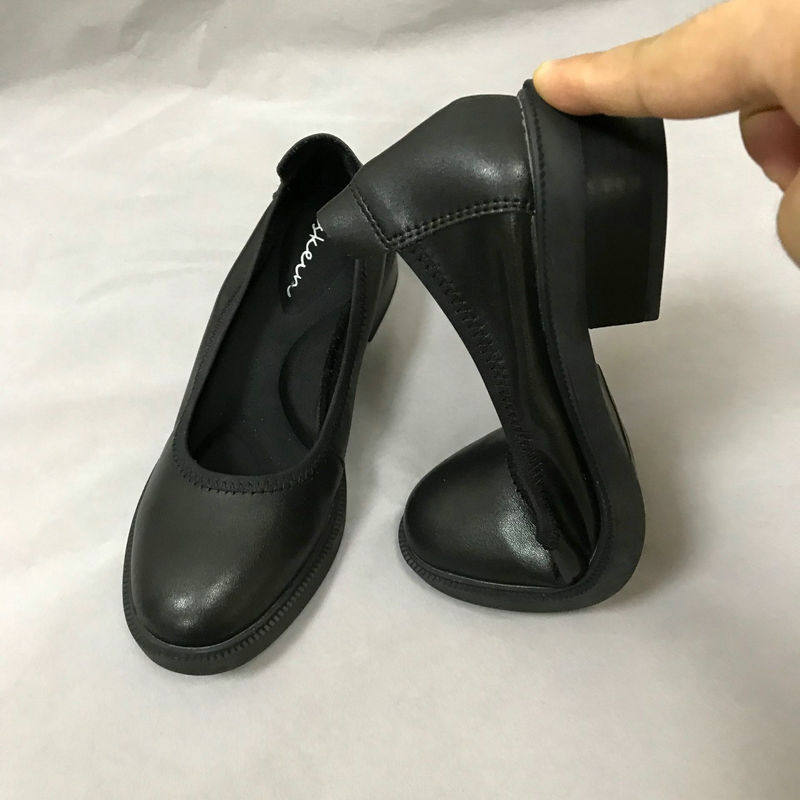 空姐工作鞋女黑色软底舒适上班职业皮鞋酒店正装大码工鞋真皮厚底