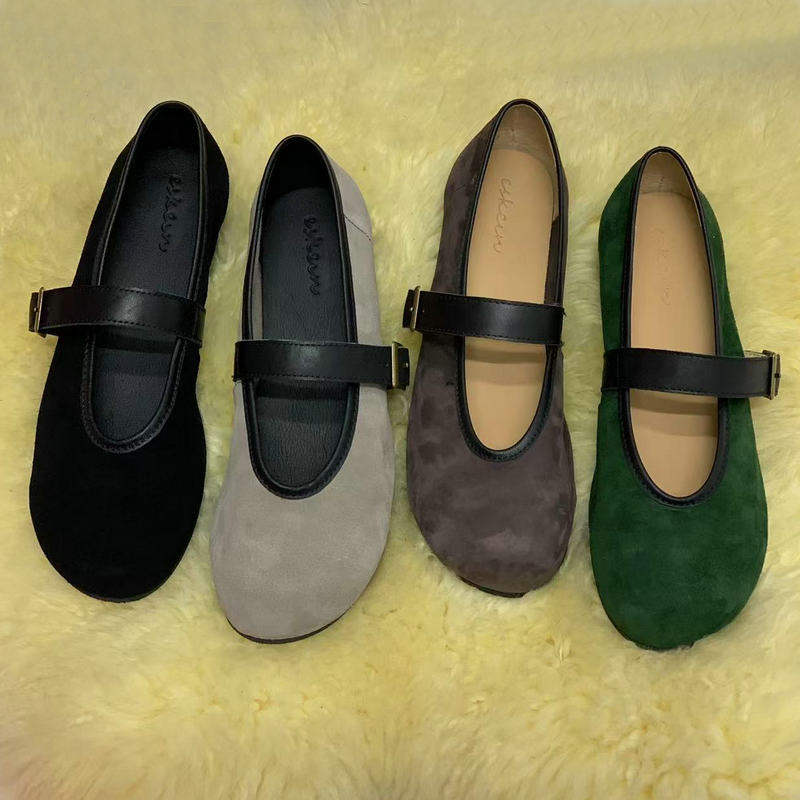 真皮复古一字带玛丽珍鞋