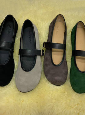 ESKEIN2026羊皮复古一字带玛丽珍鞋奶奶鞋大码宽胖脚35-43码跟2cm