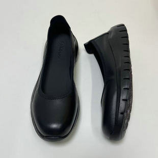 ESKEIN轻便空姐工作鞋女黑色软皮软底久站不累脚妈妈鞋平底单鞋