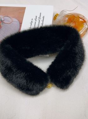 双面仿水貂毛围脖韩国秋冬新款保暖毛绒磁扣围巾护颈貂皮毛领子女