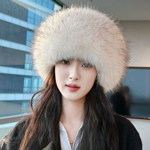 仿貉子毛皮草发带帽子女秋冬保暖头饰头套发箍帽毛毛绒出游空顶帽