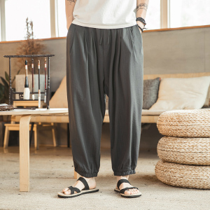 春夏秋季风仿麻休闲裤宽松阔腿大码灯笼裤钱塘721-DK93-P60图片