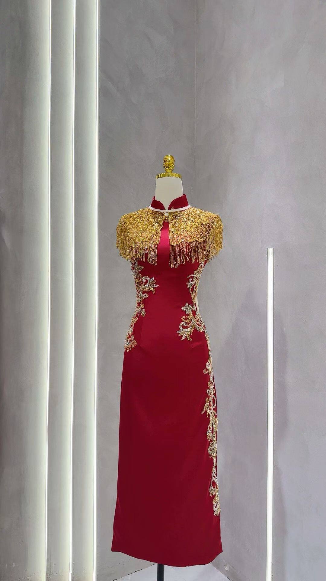 中式高端轻奢重工流苏披肩旗袍新娘结婚回门订婚敬酒服礼服连衣裙