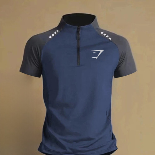 户外鲨鱼运动t恤半拉链立领冰丝速干短袖跑步上衣夏季体育训练服