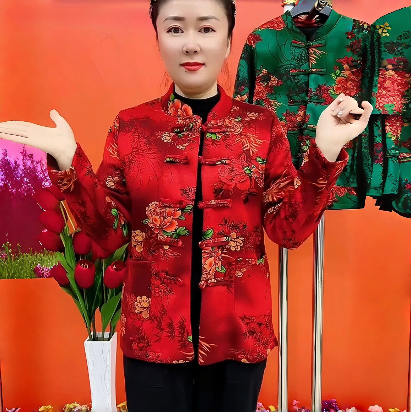 中老年外套女装妈妈装加绒加厚新款复古盘扣旗袍款妈妈唐装上衣
