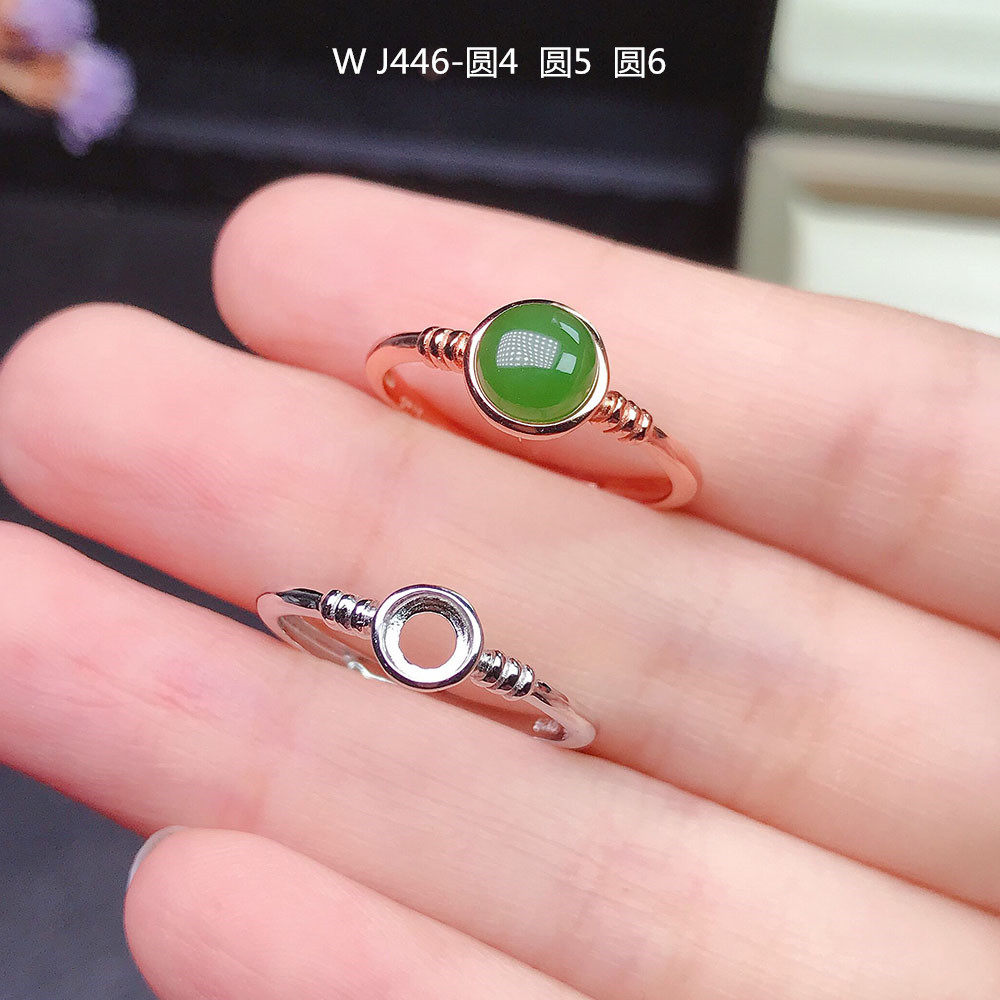 戒托S925银戒指空托女可调节 包镶无爪蛋面正圆4 5 6戒指银托镶嵌