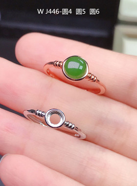 戒托S925银戒指空托女可调节 包镶无爪蛋面正圆4 5 6戒指银托镶嵌