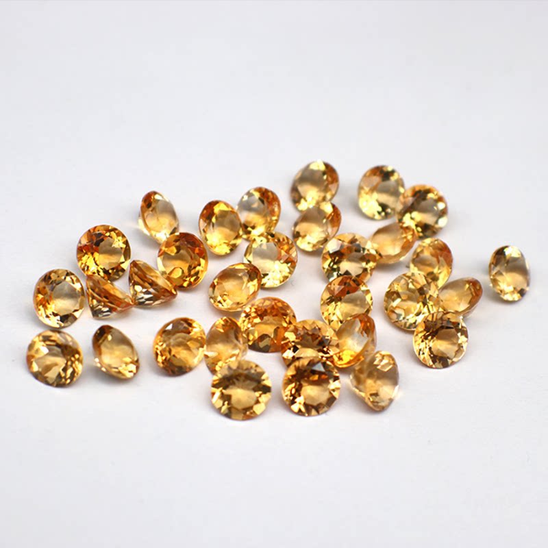 天然黄水晶裸石戒面 圆形3-11mm刻面黄水晶宝石界面可配各种首饰