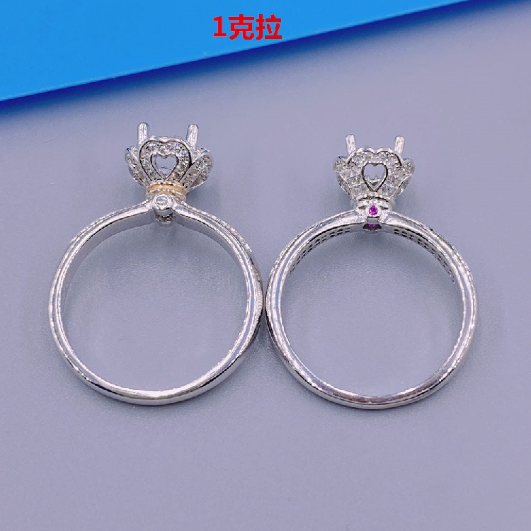 手捧花双色戒托闭口S925纯银