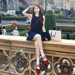 牛仔百褶裙女2026夏季薄款无袖高腰修身显瘦学院风小个子连衣裙子