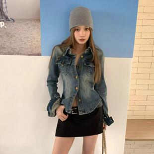 复古POLO领牛仔外套女春秋2026新款收腰显瘦高级感辣妹风夹克上衣