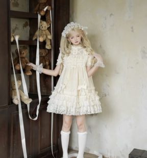 夏日幻想原創(chuàng)重工doll感古董奶油琥珀蕾絲復(fù)古lolita娃娃裙