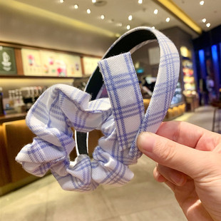 超仙蓝白格子发箍女森系百搭外出猪大肠发圈韩国风bm肥肠头绳饰品